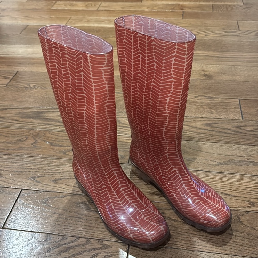 Toms Rain Boots Women's 8 Cabrilla Slip On Rubber Shoes Red/Clear